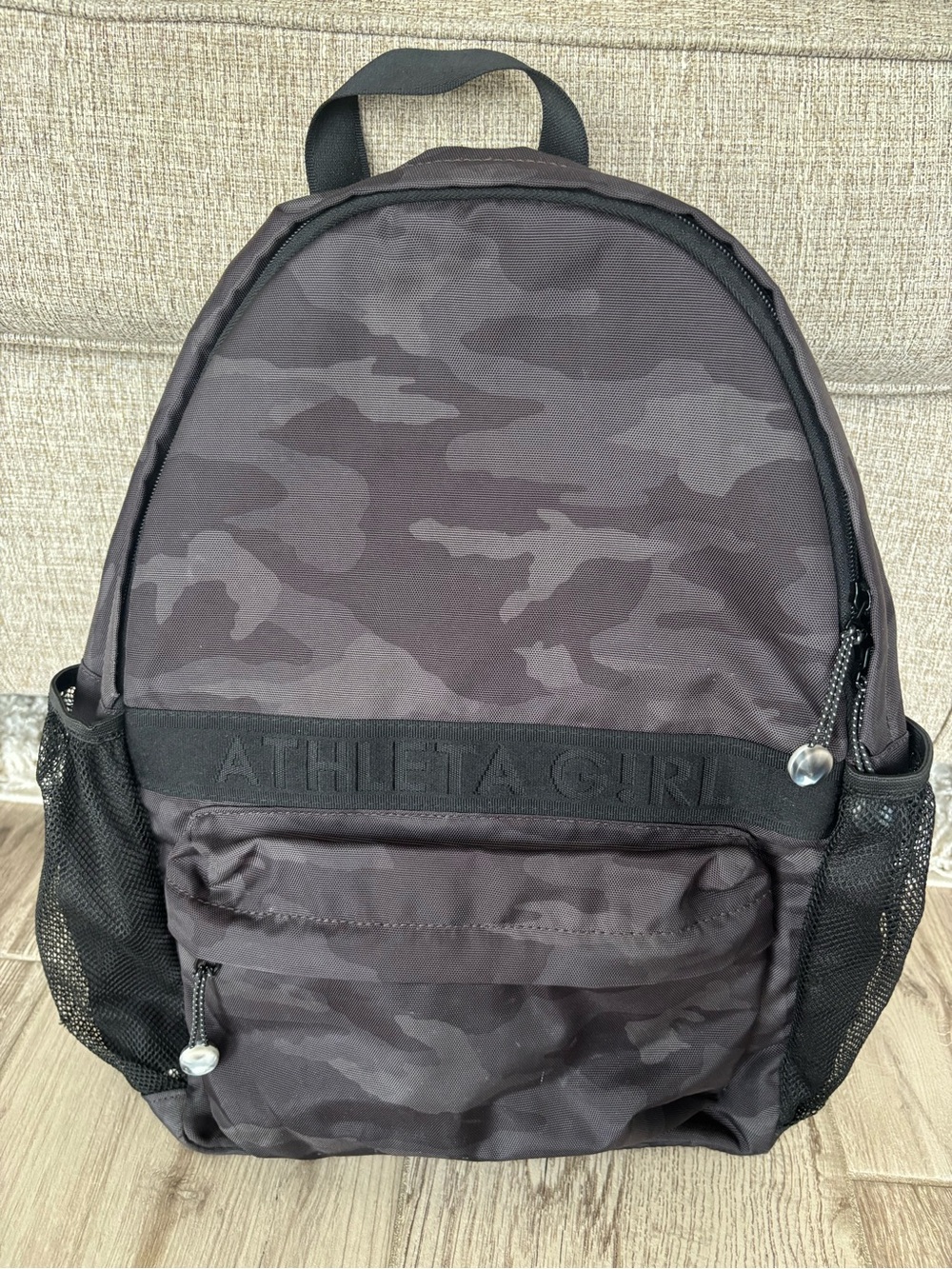 Athleta Black Interior Backpack Lining with 'POWERFUL' Trim. Great condition